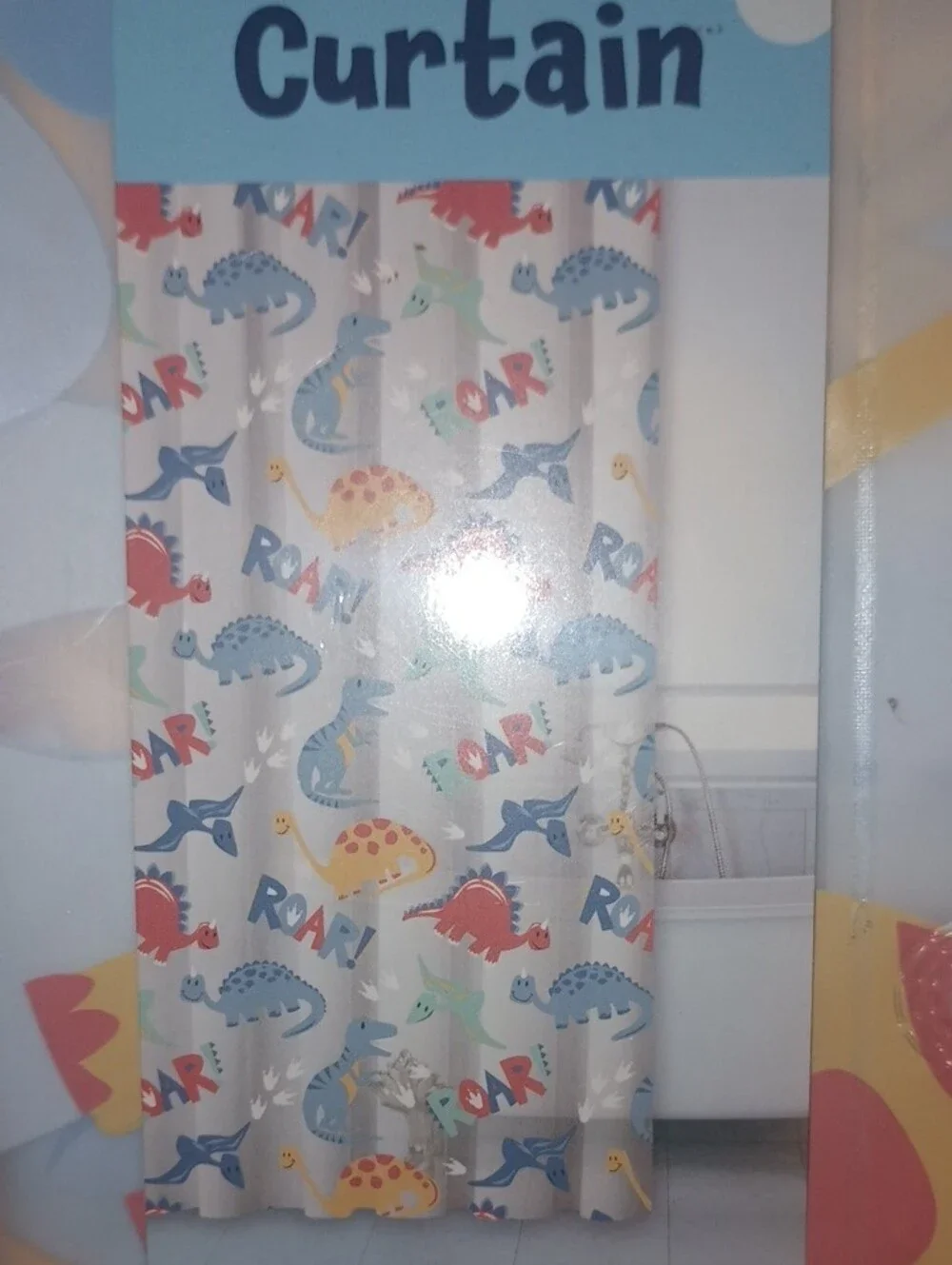 Comfort Bay Kids Blue and Yellow Dinosaur PEVA Shower Curtain